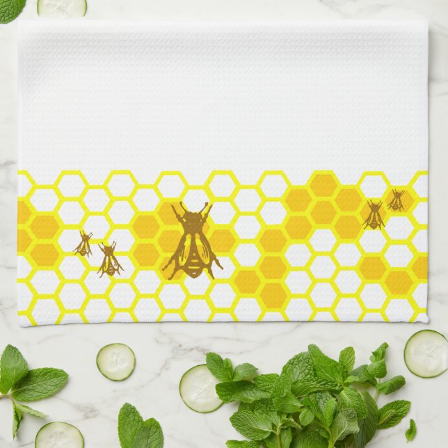 Toalla de cocina de panal de abeja amarilla (Doblado)