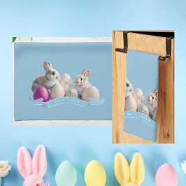 Toalla de cocina de Pascua de dos conejos y huevos