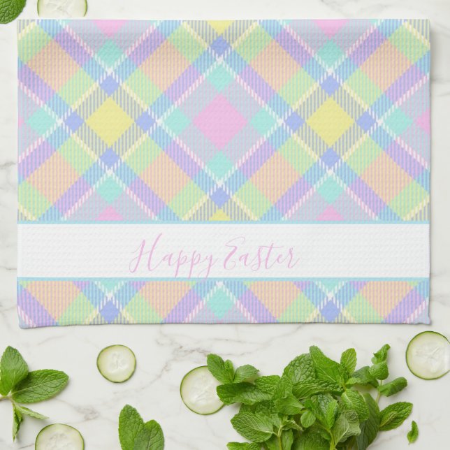Toalla de cocina de Pascua Pastel plaid (Doblado)