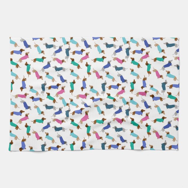 Toalla de cocina de Pastel Dachshund (Horizontal)