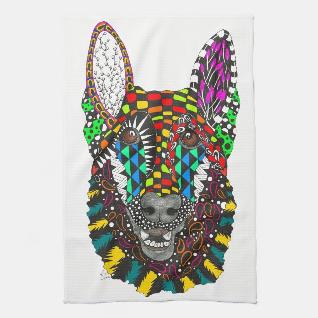 Toalla de cocina de pastor alemana - Personalizabl (Vertical)