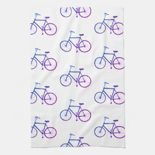 Toalla de cocina de patrón de bicicletas azul púrp