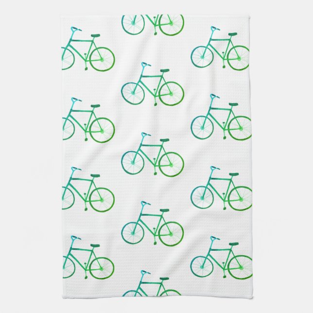 Toalla de cocina de patrón de bicicletas azul verd (Vertical)