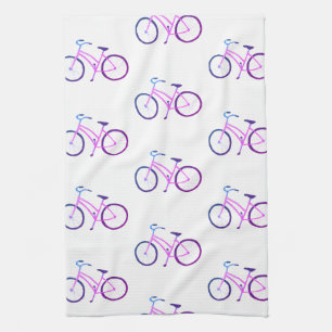 Toalla de cocina de patrón de bicicletas púrpura