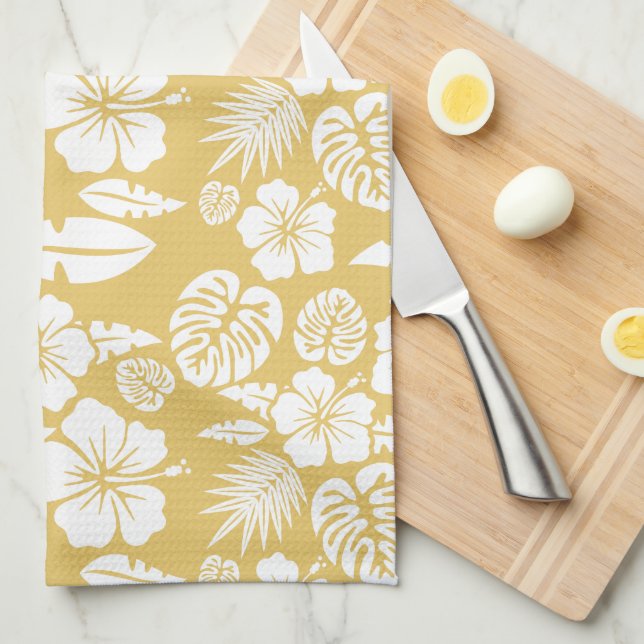 Toalla de cocina de patrón de flor tropical de Hib (Doblado Cuarto)