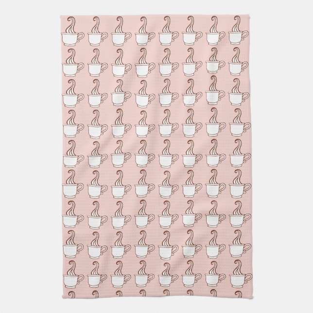 Toalla de cocina de patrón de tazas de café rosa (Vertical)