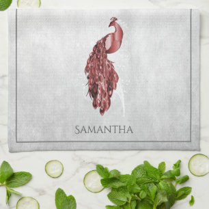 Toalla de cocina de pavo real de elegancia roja