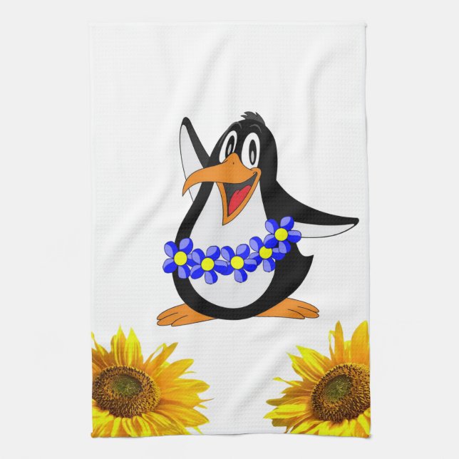 Toalla de cocina de Penguin con girasol (Vertical)