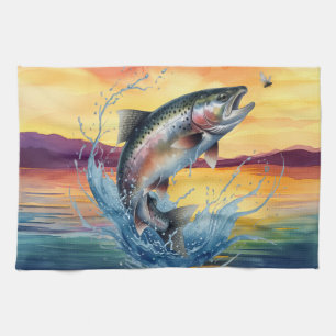 Toalla de cocina de pesca de trucha saltarina colo
