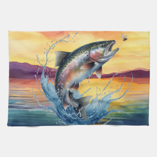 Toalla de cocina de pesca de trucha saltarina colo