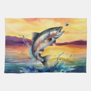Toalla de cocina de pesca de trucha saltarina colo