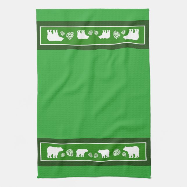 Toalla de cocina de pinéco de oso verde rustico (Vertical)