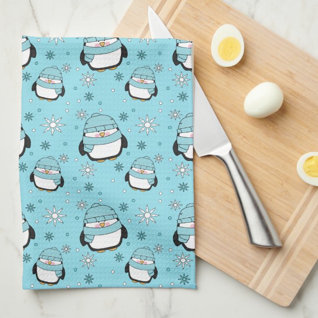 Toalla de cocina de pingüino de invierno (Doblado Cuarto)