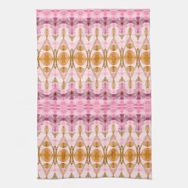 Toalla De Cocina De Pluma Rosa Y Oliva Con Motivo  (Vertical)