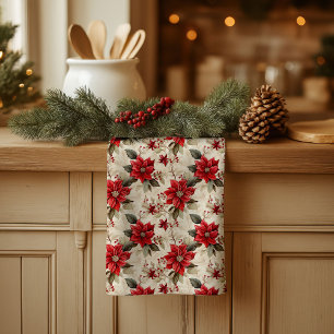 Toalla de cocina de poinsettia roja con aspecto cl