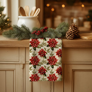Toalla de cocina de poinsettia roja regalo de vaca