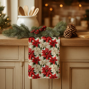 Toalla de cocina de poinsettia roja regalo de vaca