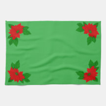 Toalla de cocina de poinsettia verde y roja