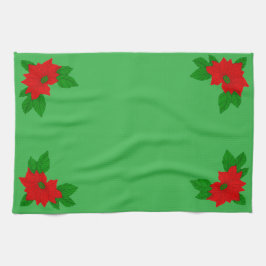 Toalla de cocina de poinsettia verde y roja