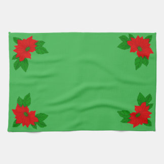 Toalla de cocina de poinsettia verde y roja