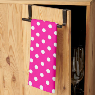 Toalla de cocina de puntos de Polka rosa y blanca