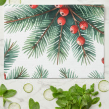 Toalla de cocina de rama de pino de Navidad y baya