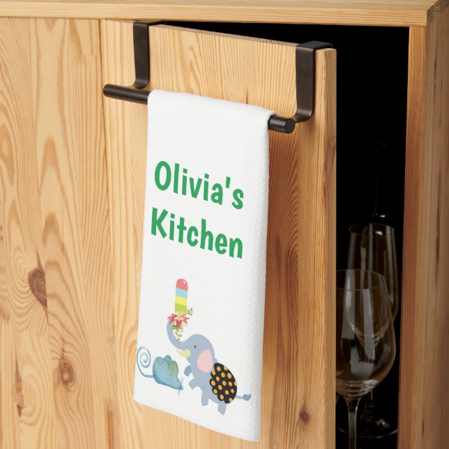 Toalla de cocina de ratón elefante con crema de hi (Pliegue de tercios)