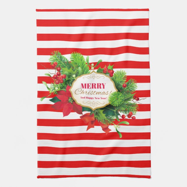 Toalla de cocina de rayas rojas para navidades (Vertical)