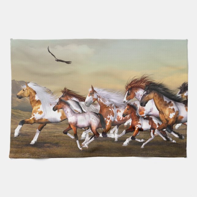 Toalla de cocina de rebaño de caballos salvajes (Horizontal)