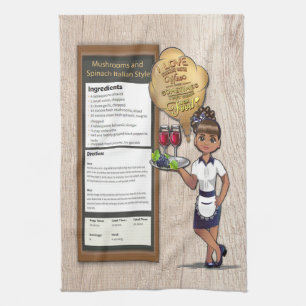 Toalla de cocina de recetas de champiñón y espinac