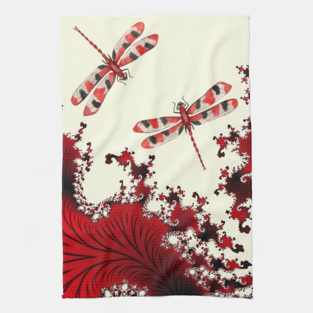Toalla de cocina de Red Dragonflies (Vertical)