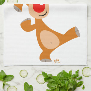 Toalla de cocina de reno de dibujos animados baila