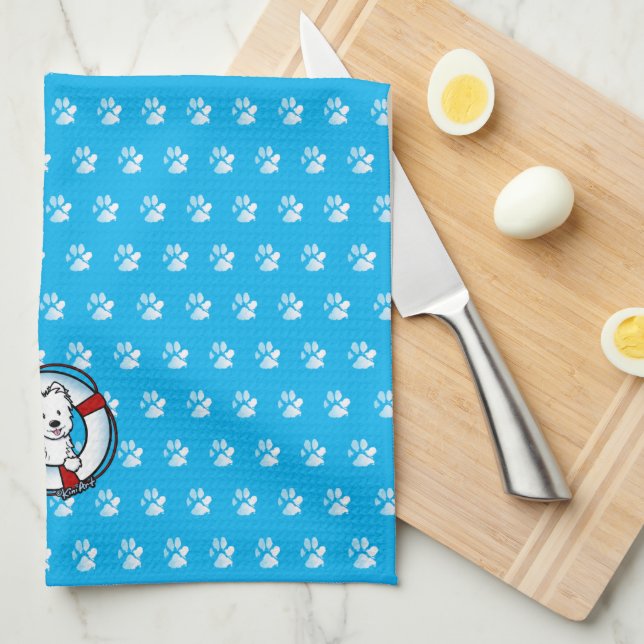 Toalla de cocina de rescate de KiniArt Westie (Doblado Cuarto)