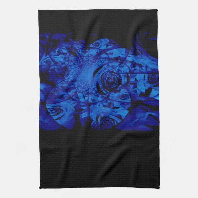 Toalla de cocina de rosa abstracta negra y azul (Vertical)