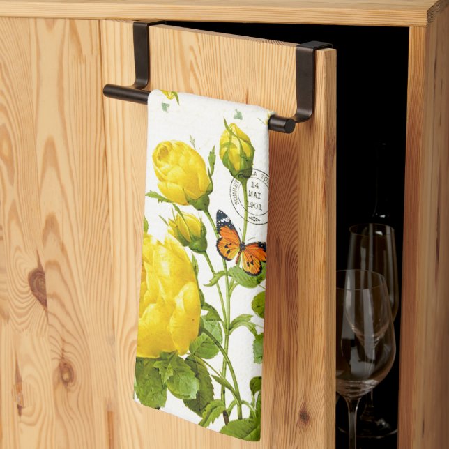 toalla de cocina de rosas amarillas vintage (Pliegue de tercios)