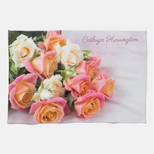 Toalla de cocina de Rosas de nombre personalizado