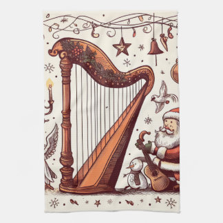 Toalla de cocina de Santa Harp para navidades