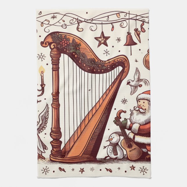 Toalla de cocina de Santa Harp para navidades (Vertical)