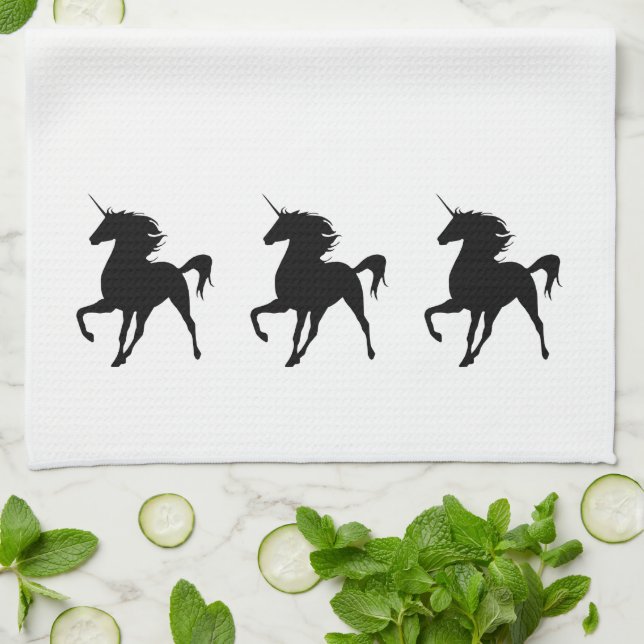 Toalla de cocina de silueta de unicornio negro (Doblado)