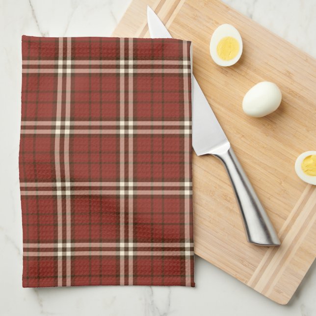 Toalla de cocina de Tartán Rojo (Doblado Cuarto)