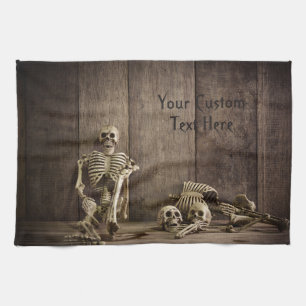 Toalla de cocina de texto personalizado Skeletons