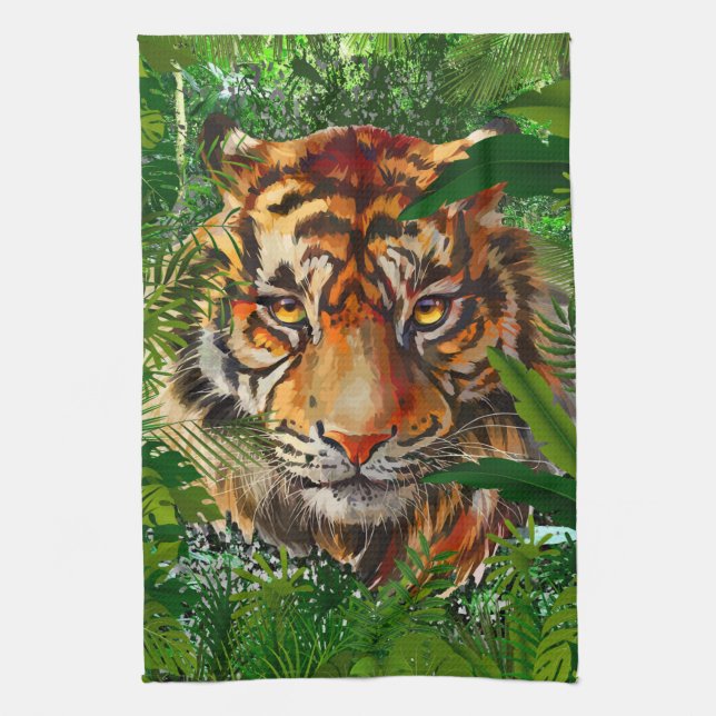 Toalla de cocina de tigres de selva | Arte tigre c (Vertical)