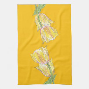 Toalla de cocina de tulipanes amarillos sobre fond
