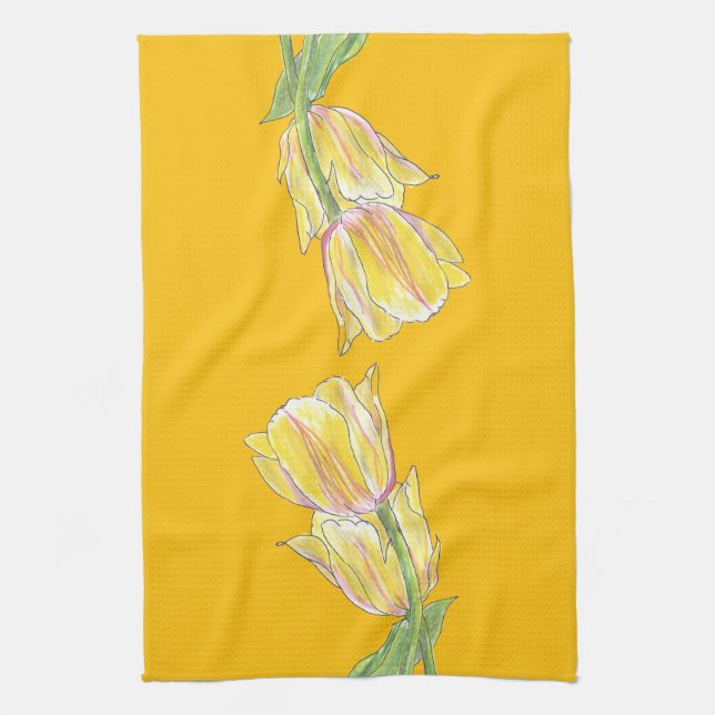 Toalla de cocina de tulipanes amarillos sobre fond (Vertical)