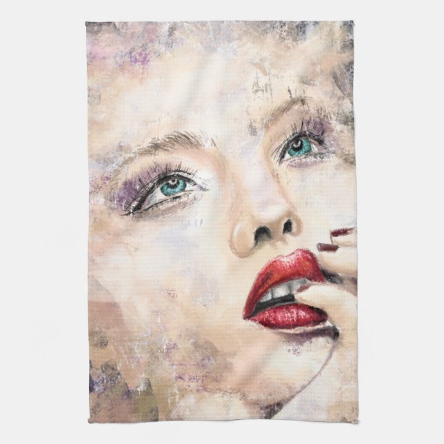 Toalla de cocina de una mujer con Bonito de ojos v (Vertical)