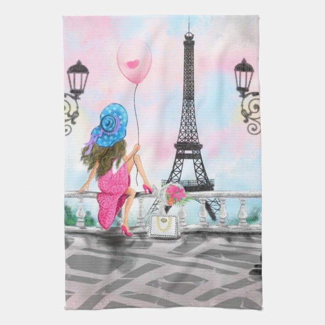 Toalla de cocina de una mujer en París con la Torr (Vertical)