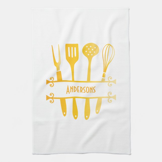 Toalla de cocina de utensilios amarillos (Vertical)