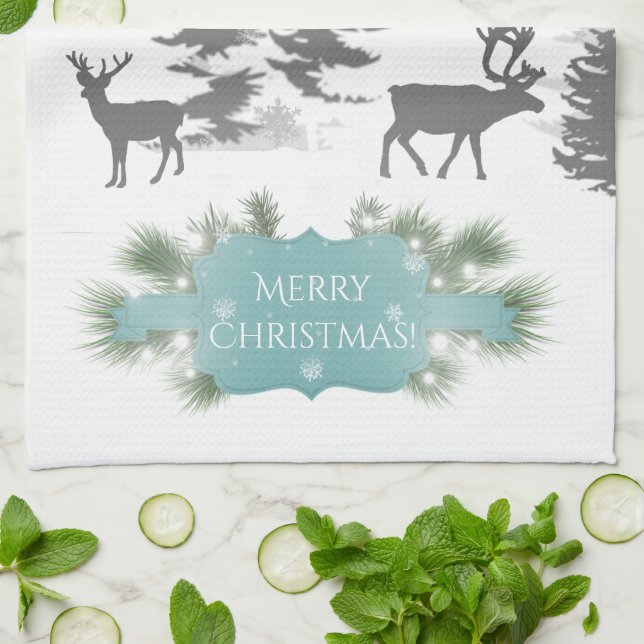 Toalla de cocina de Winter Wonderland - Verde azul (Doblado)