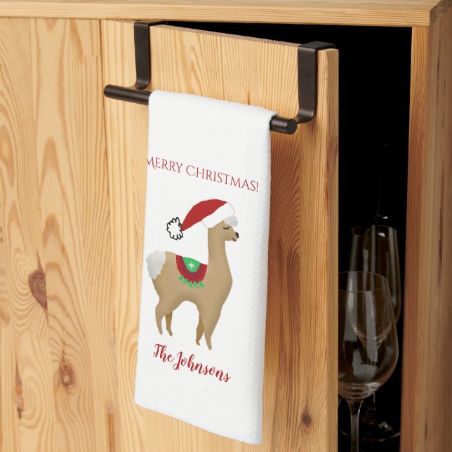 Toalla de cocina decorativa de Navidad con alpaca (Pliegue de tercios)