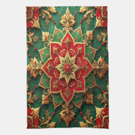 Toalla de cocina decorativa navideña roja y verde